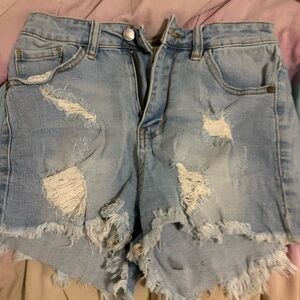 Distressed Light Blue Denim Shorts